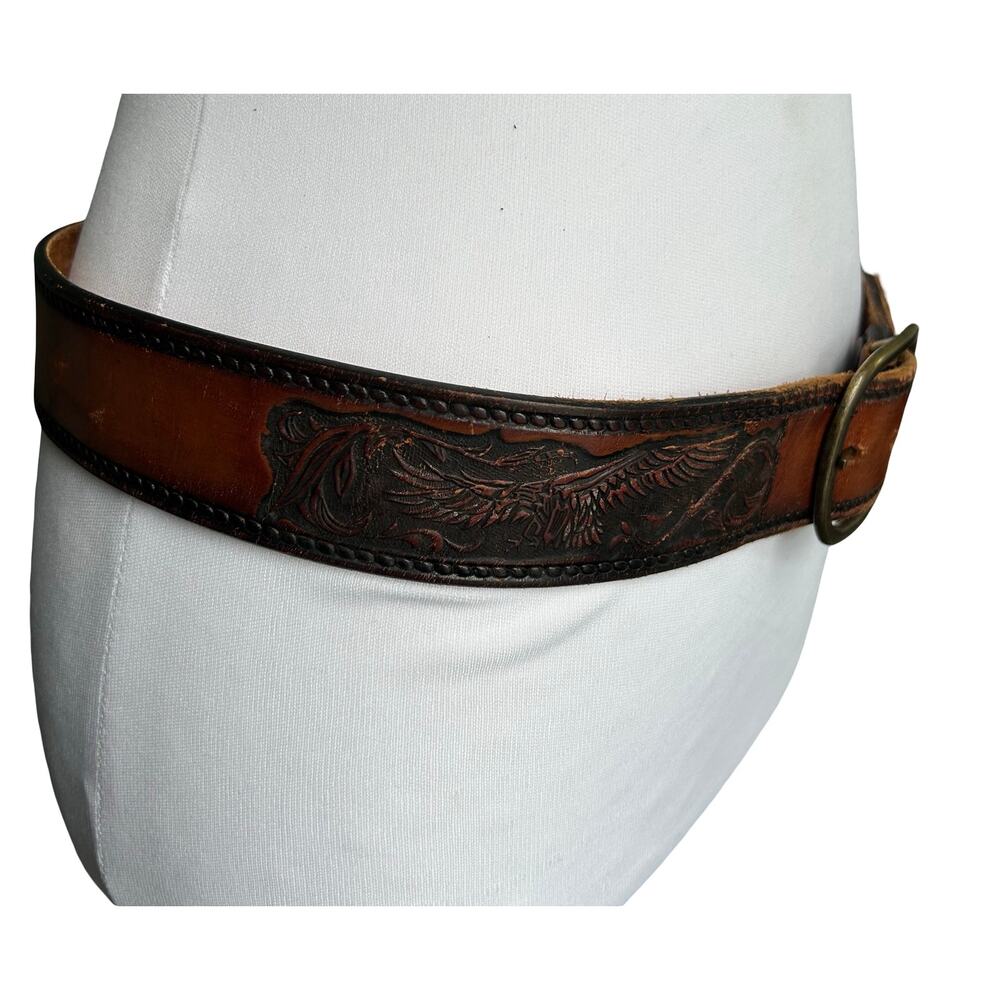 Vintage Brown El Charro Leather Eagle Folklore Belt 34 Western Country Cowboy - Picture 3 of 14